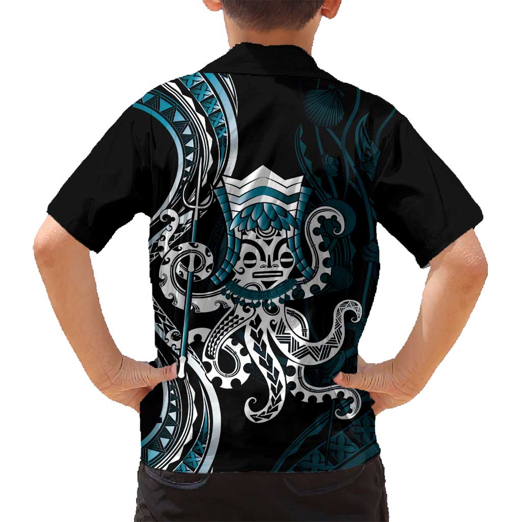 Turquoise Hawaii Kanaloa God Family Matching Off Shoulder Maxi Dress and Hawaiian Shirt Hawaiian Octopus