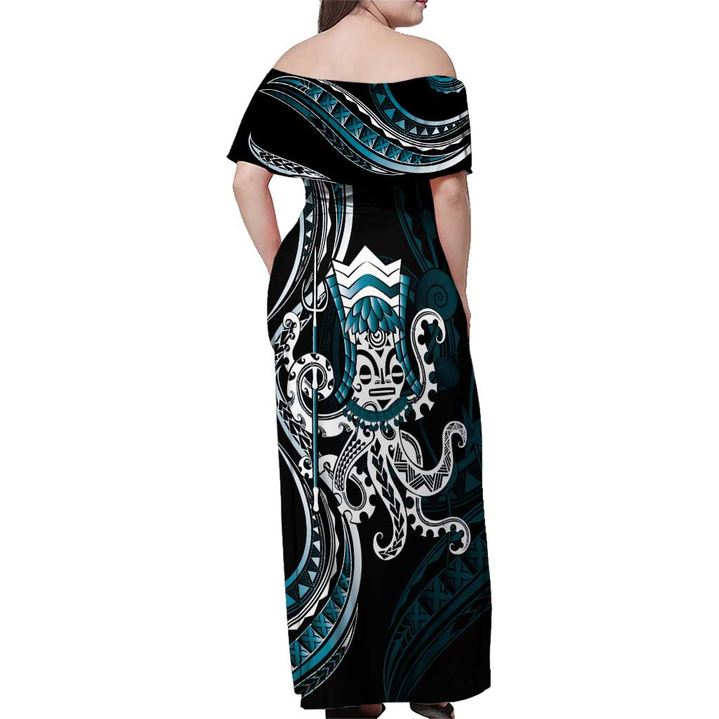 Turquoise Hawaii Kanaloa God Family Matching Off Shoulder Maxi Dress and Hawaiian Shirt Hawaiian Octopus
