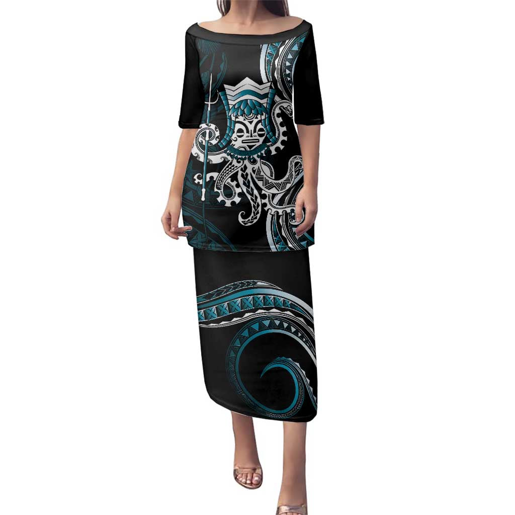 Turquoise Hawaii Kanaloa God Family Matching Puletasi and Hawaiian Shirt Hawaiian Octopus