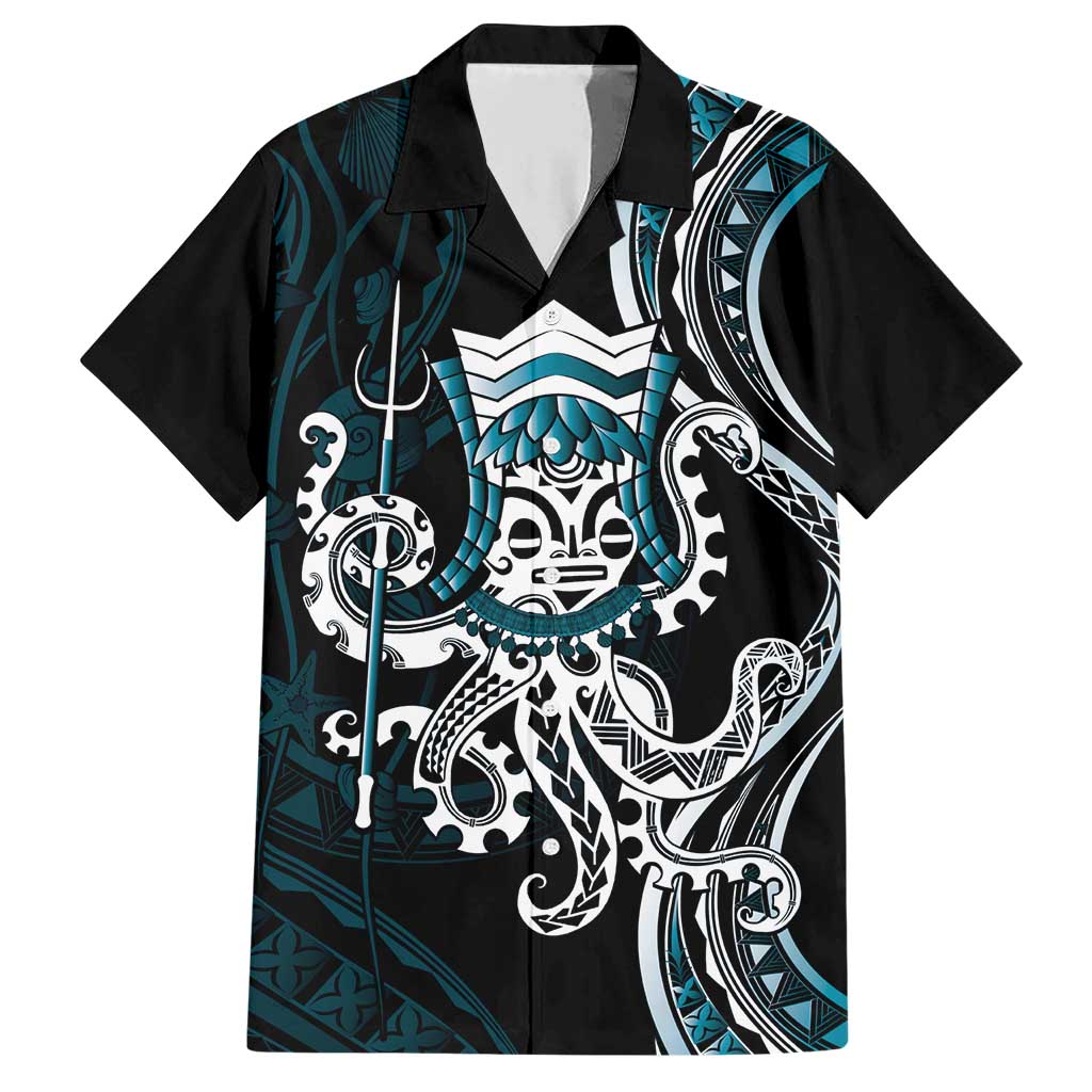 Turquoise Hawaii Kanaloa God Family Matching Short Sleeve Bodycon Dress and Hawaiian Shirt Hawaiian Octopus