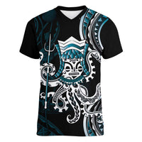 Turquoise Hawaii Kanaloa God Women V-Neck T-Shirt Hawaiian Octopus LT14 Female Turquoise - Polynesian Pride