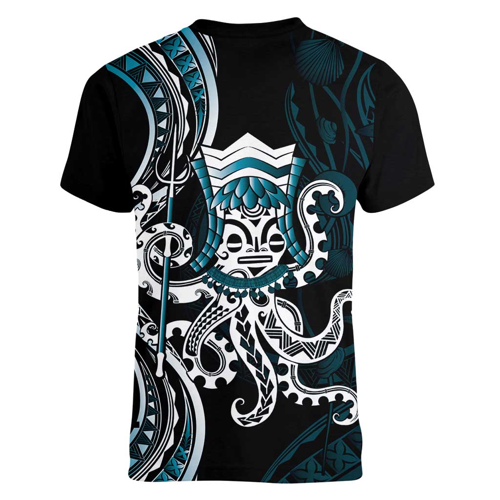 Turquoise Hawaii Kanaloa God Women V-Neck T-Shirt Hawaiian Octopus LT14 - Polynesian Pride