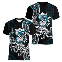 Turquoise Hawaii Kanaloa God Women V-Neck T-Shirt Hawaiian Octopus LT14 - Polynesian Pride