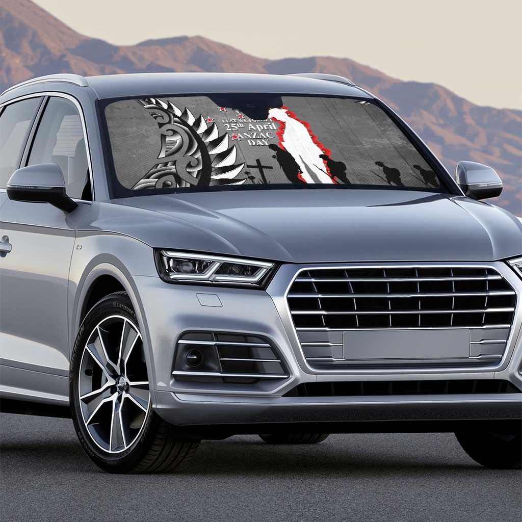 New Zealand ANZAC Day Auto Sun Shade 25th April Silver Fern With Poppy - Polynesian Pride