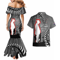 New Zealand ANZAC Day Couples Matching Mermaid Dress and Hawaiian Shirt 25th April Silver Fern With Poppy LT14 - Polynesian Pride
