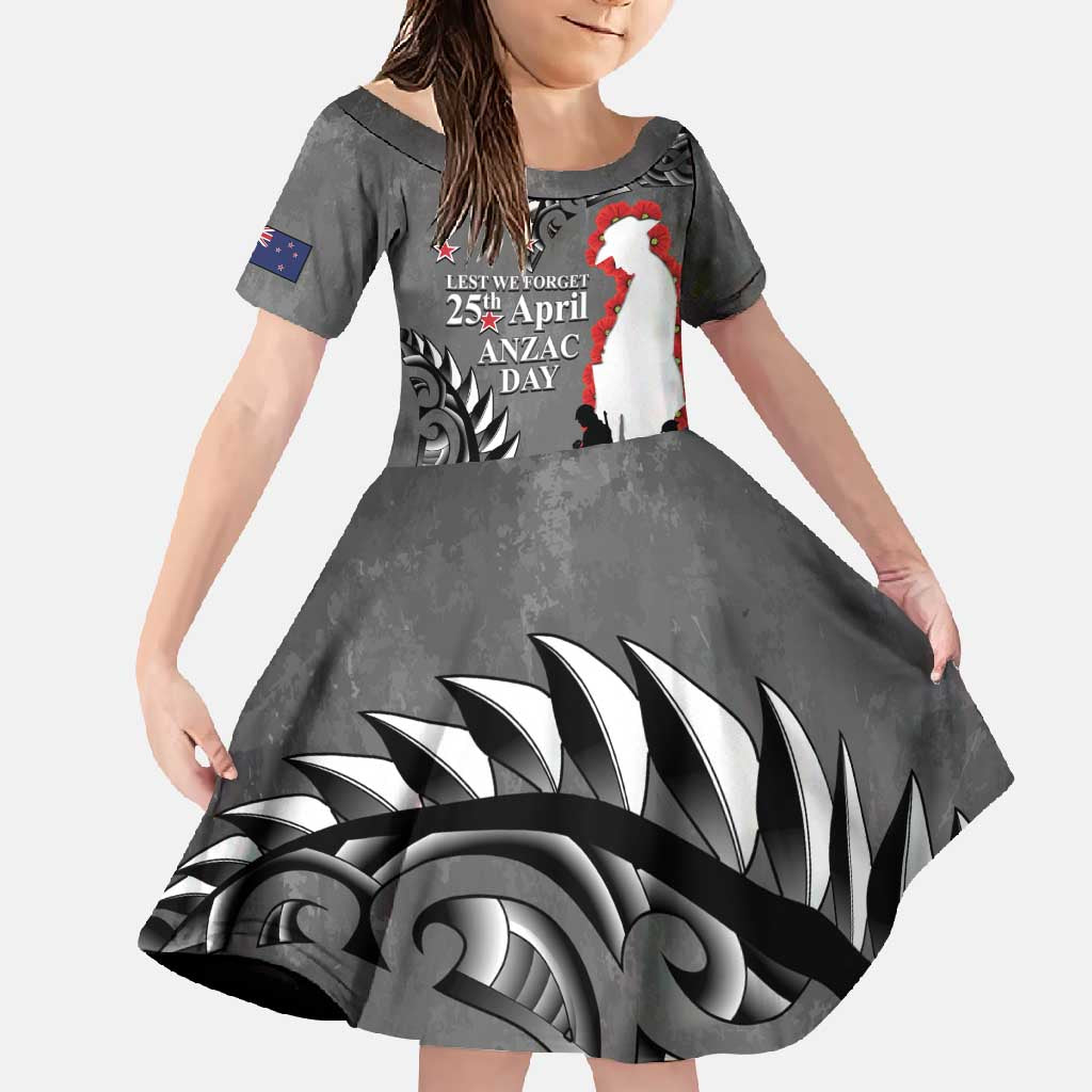 New Zealand ANZAC Day Family Matching Long Sleeve Bodycon Dress and Hawaiian Shirt 25th April Silver Fern With Poppy