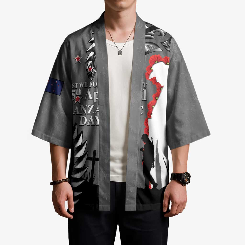 New Zealand ANZAC Day Kimono 25th April Silver Fern With Poppy - Polynesian Pride