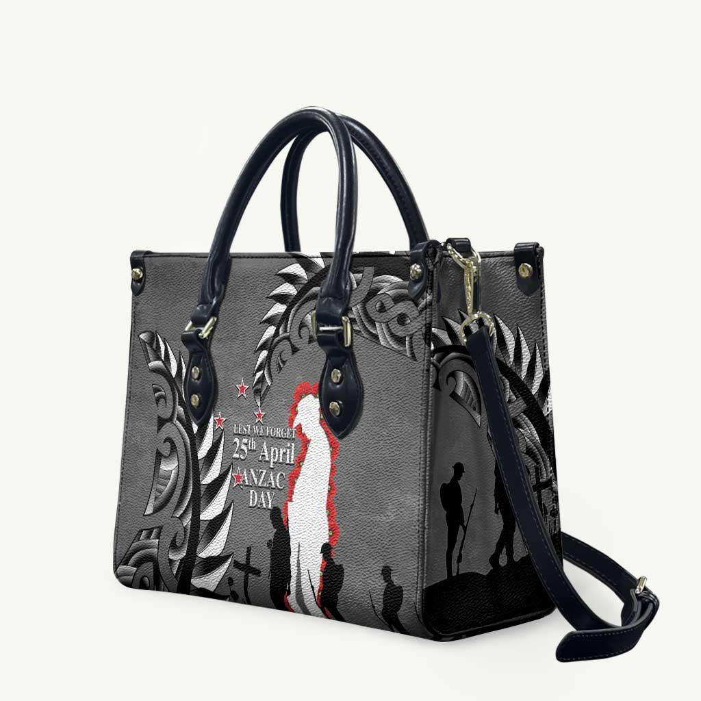 New Zealand ANZAC Day Leather Bag 25th April Silver Fern With Poppy - Polynesian Pride