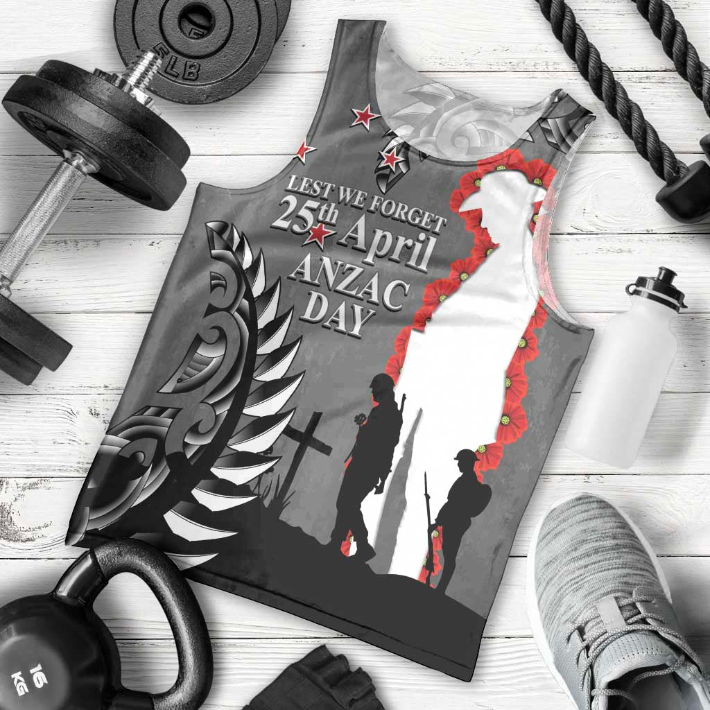 New Zealand ANZAC Day Men Tank Top 25th April Silver Fern With Poppy