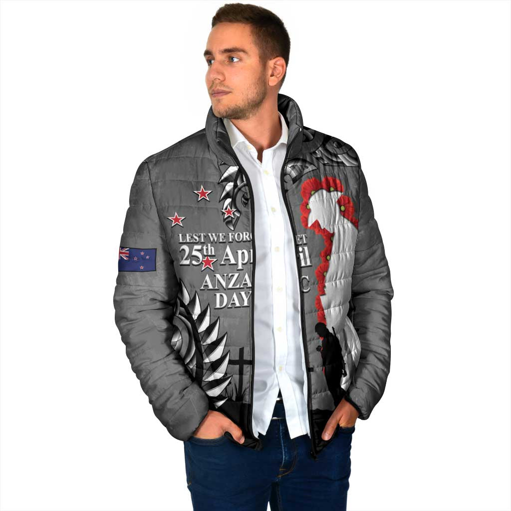 New Zealand ANZAC Day Padded Jacket 25th April Silver Fern With Poppy - Polynesian Pride