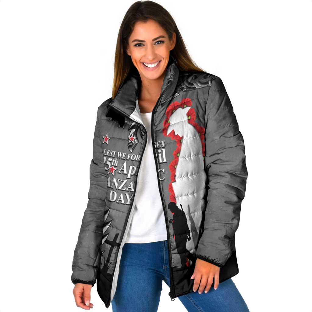 New Zealand ANZAC Day Padded Jacket 25th April Silver Fern With Poppy - Polynesian Pride