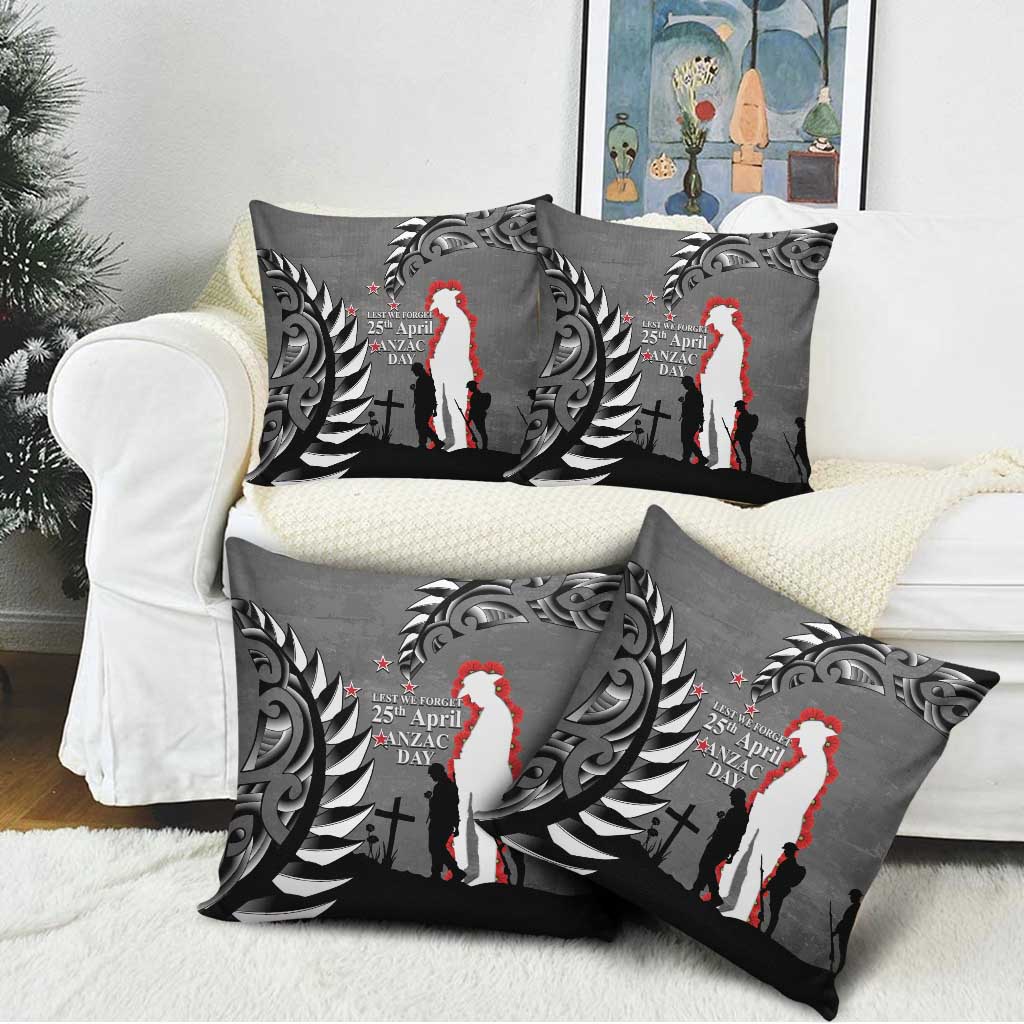 New Zealand ANZAC Day Pillow Cover 25th April Silver Fern With Poppy - Polynesian Pride