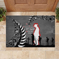 New Zealand ANZAC Day Rubber Doormat 25th April Silver Fern With Poppy LT14 Gray - Polynesian Pride
