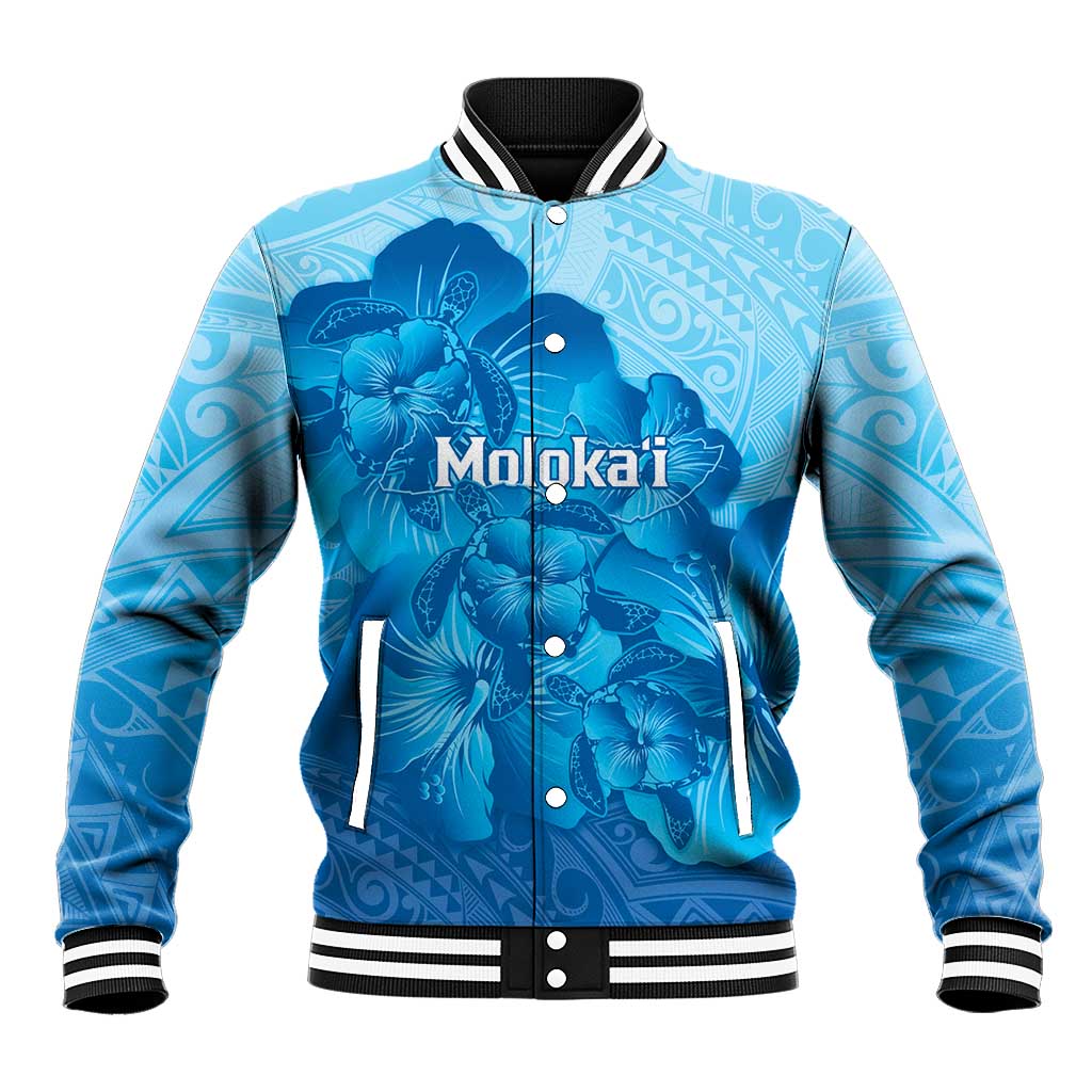 Aloha Hawaii Molokai Island Baseball Jacket Hibiscus Tribal Honu Hawaiian Tattoo