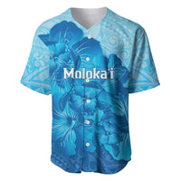 Aloha Hawaii Molokai Island Baseball Jersey Hibiscus Tribal Honu Hawaiian Tattoo LT14 Blue - Polynesian Pride