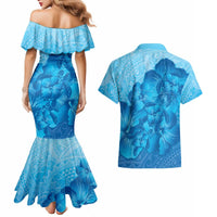 Aloha Hawaii Molokai Island Couples Matching Mermaid Dress and Hawaiian Shirt Hibiscus Tribal Honu Hawaiian Tattoo