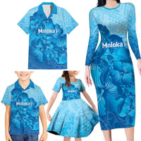 Aloha Hawaii Molokai Island Family Matching Long Sleeve Bodycon Dress and Hawaiian Shirt Hibiscus Tribal Honu Hawaiian Tattoo