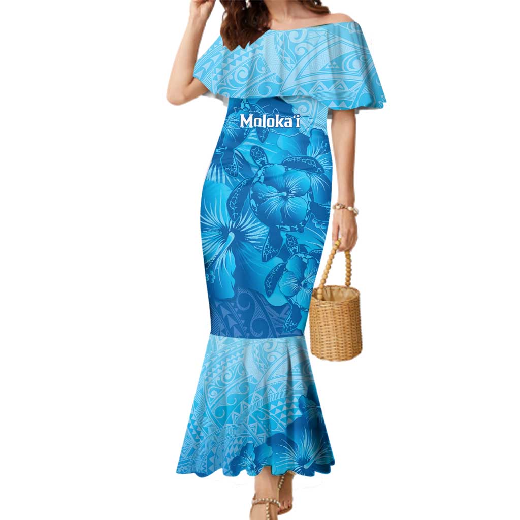 Aloha Hawaii Molokai Island Family Matching Mermaid Dress and Hawaiian Shirt Hibiscus Tribal Honu Hawaiian Tattoo