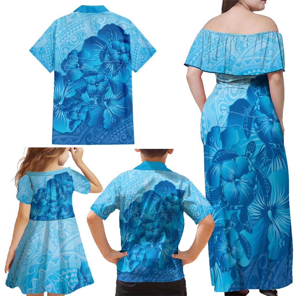 Aloha Hawaii Molokai Island Family Matching Off Shoulder Maxi Dress and Hawaiian Shirt Hibiscus Tribal Honu Hawaiian Tattoo