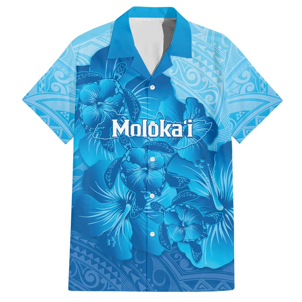 Aloha Hawaii Molokai Island Hawaiian Shirt Hibiscus Tribal Honu Hawaiian Tattoo LT14 Blue - Polynesian Pride