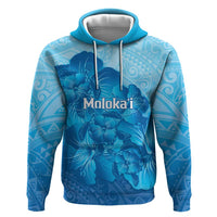 Aloha Hawaii Molokai Island Hoodie Hibiscus Tribal Honu Hawaiian Tattoo LT14 Pullover Hoodie Blue - Polynesian Pride