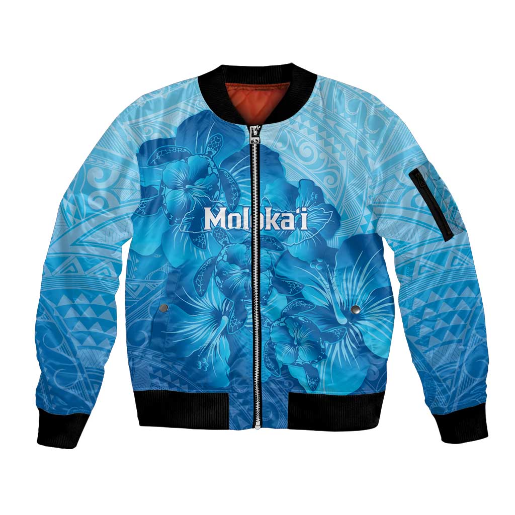 Aloha Hawaii Molokai Island Sleeve Zip Bomber Jacket Hibiscus Tribal Honu Hawaiian Tattoo