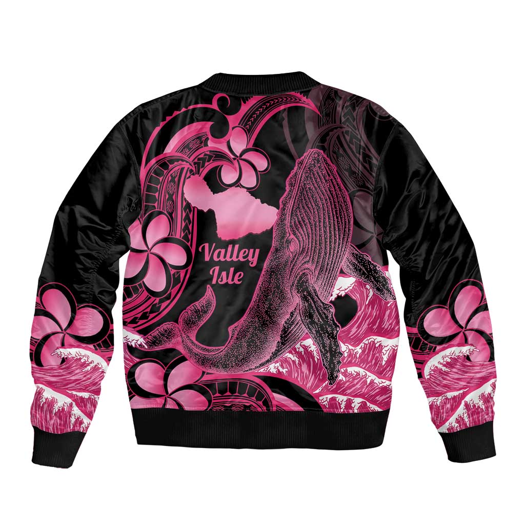 Aloha Hawaii Maui Bomber Jacket Valley Isle Humpback Whale Black