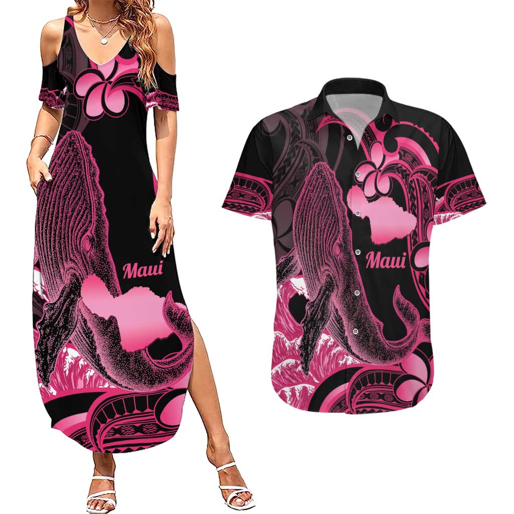 Aloha Hawaii Maui Couples Matching Summer Maxi Dress and Hawaiian Shirt Valley Isle Humpback Whale Black