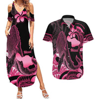 Aloha Hawaii Maui Couples Matching Summer Maxi Dress and Hawaiian Shirt Valley Isle Humpback Whale Black