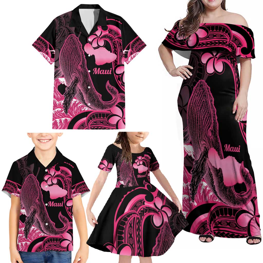 Aloha Hawaii Maui Family Matching Off Shoulder Maxi Dress and Hawaiian Shirt Valley Isle Humpback Whale Black