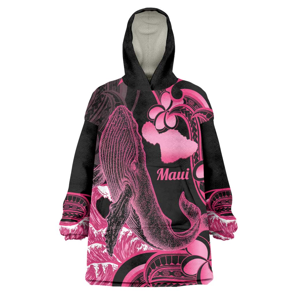 Aloha Hawaii Maui Wearable Blanket Hoodie Valley Isle Humpback Whale Black