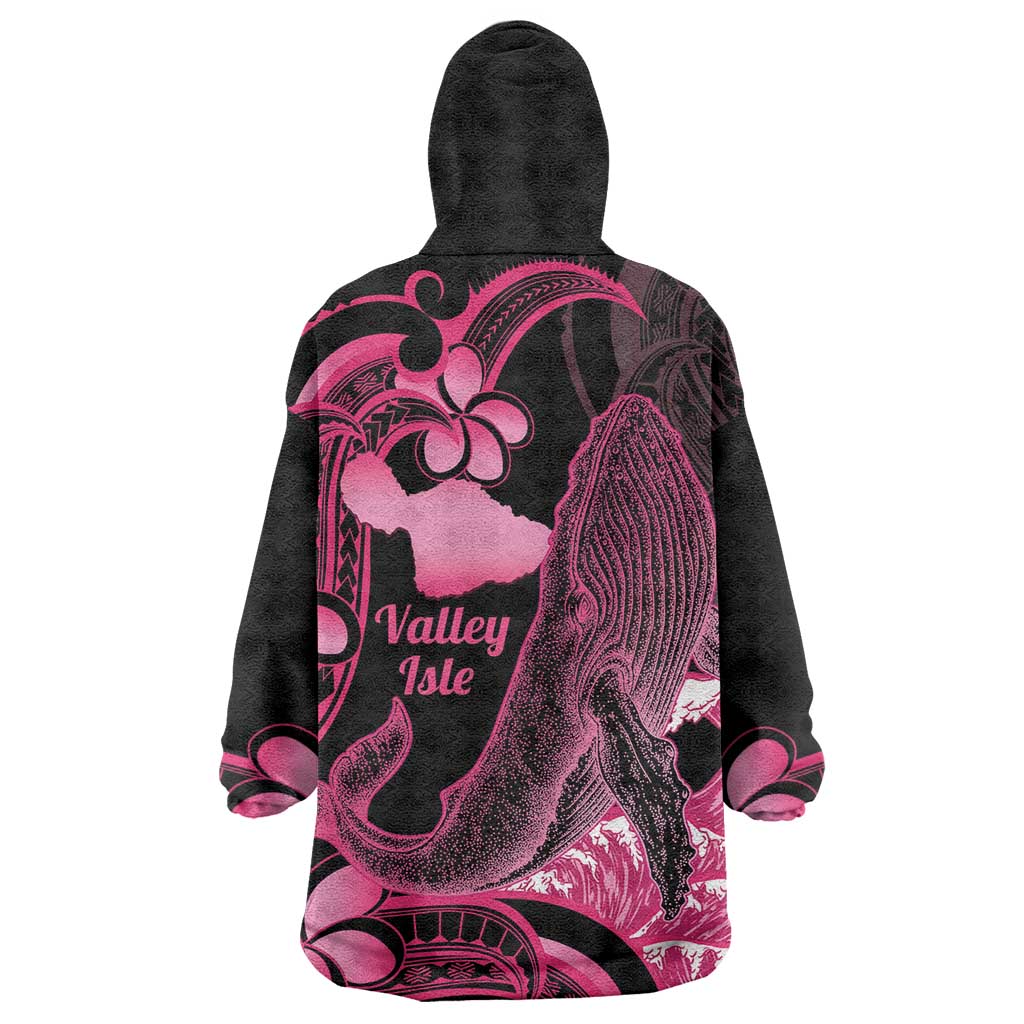 Aloha Hawaii Maui Wearable Blanket Hoodie Valley Isle Humpback Whale Black
