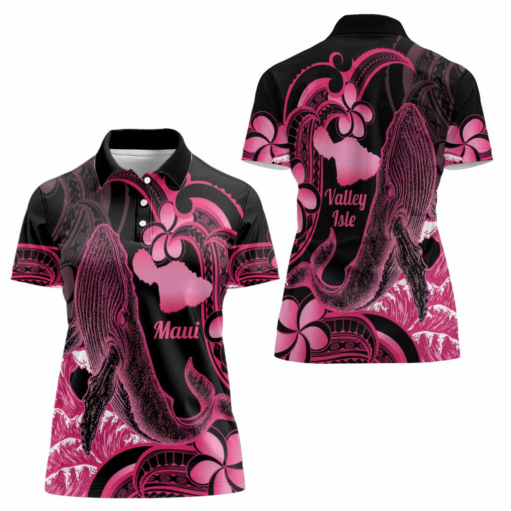 Aloha Hawaii Maui Women Polo Shirt Valley Isle Humpback Whale Black