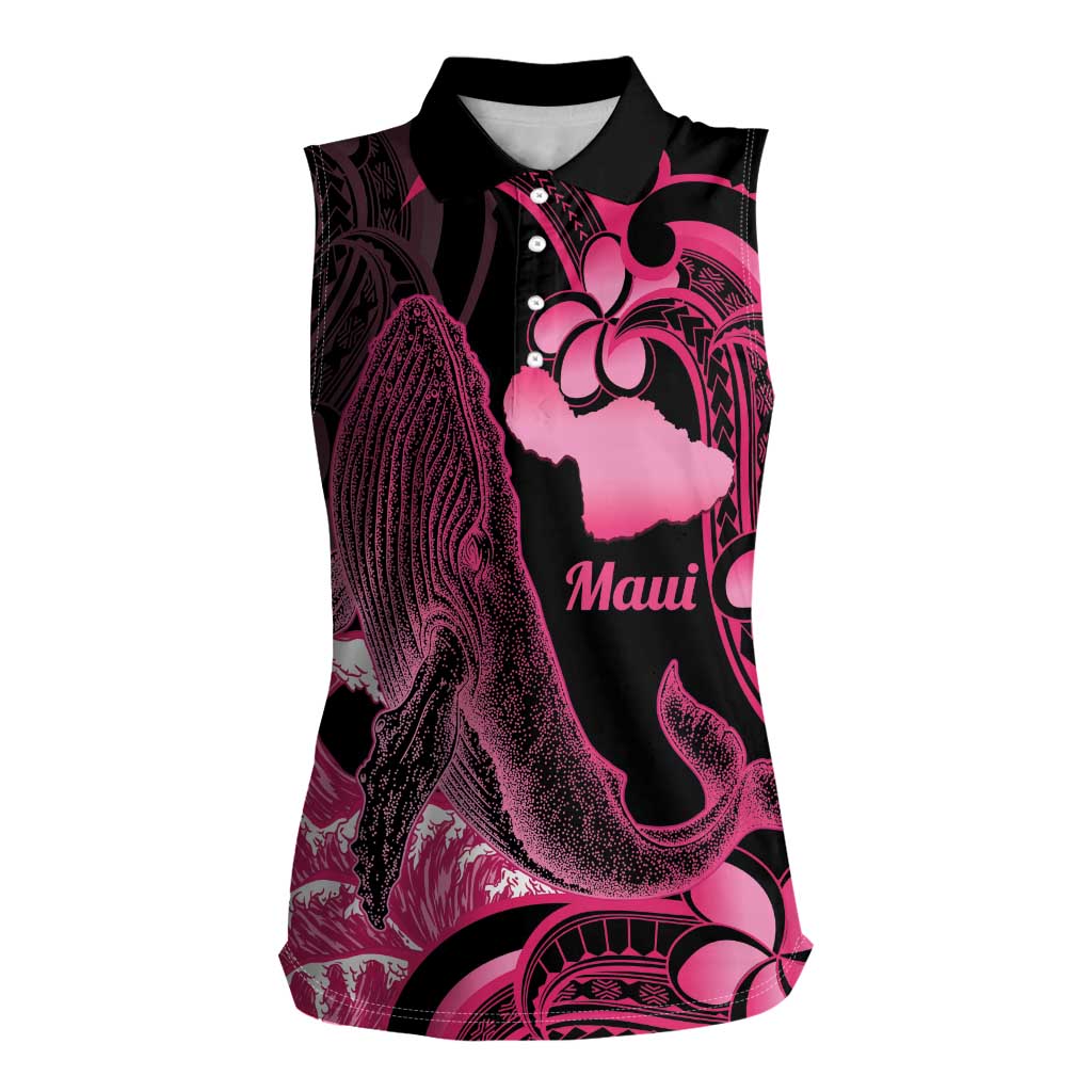 Aloha Hawaii Maui Women Sleeveless Polo Shirt Valley Isle Humpback Whale Black LT14 Female Black - Polynesian Pride