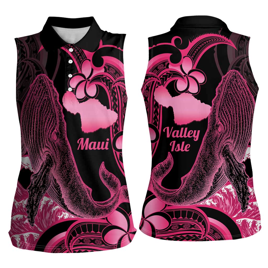 Aloha Hawaii Maui Women Sleeveless Polo Shirt Valley Isle Humpback Whale Black LT14 - Polynesian Pride