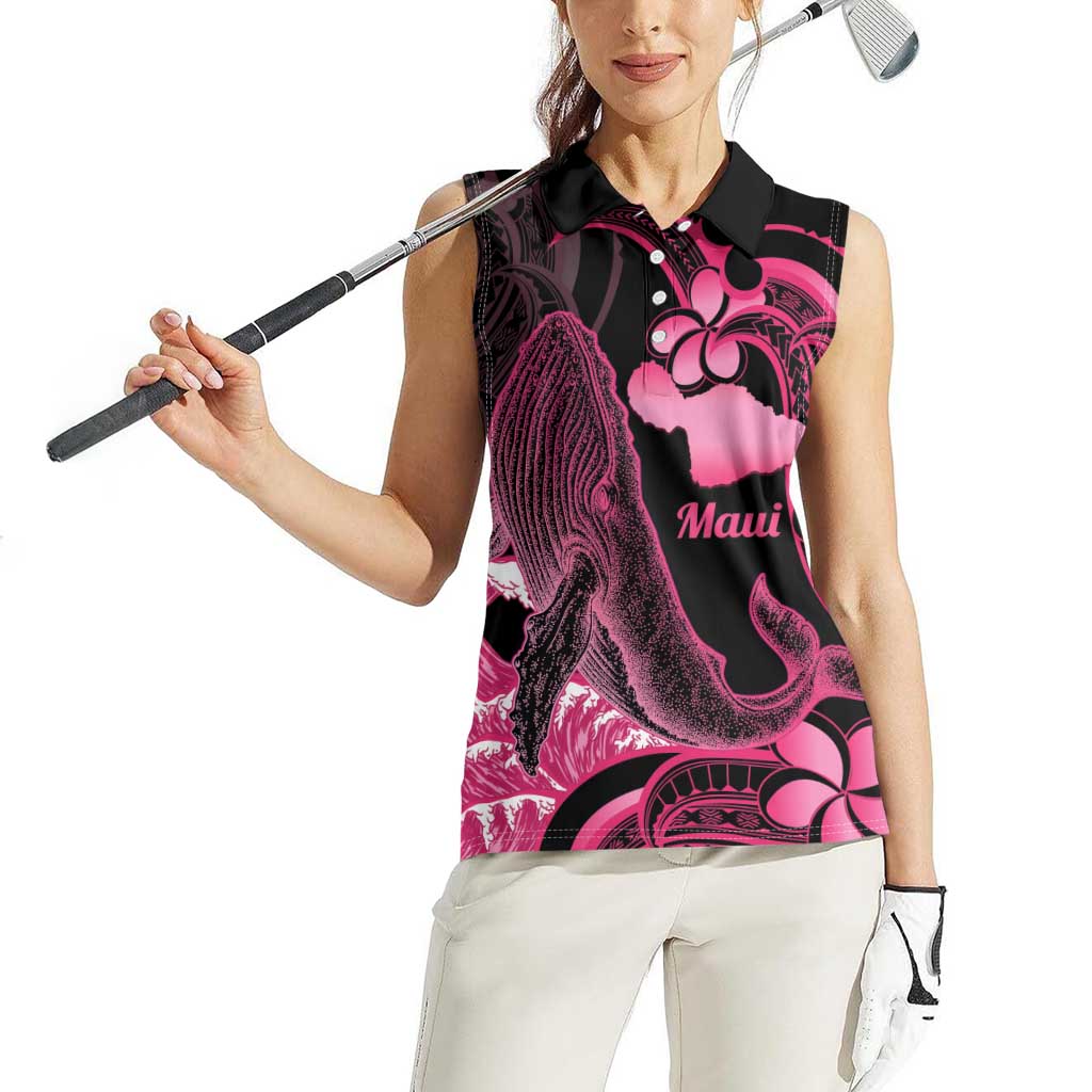 Aloha Hawaii Maui Women Sleeveless Polo Shirt Valley Isle Humpback Whale Black LT14 - Polynesian Pride