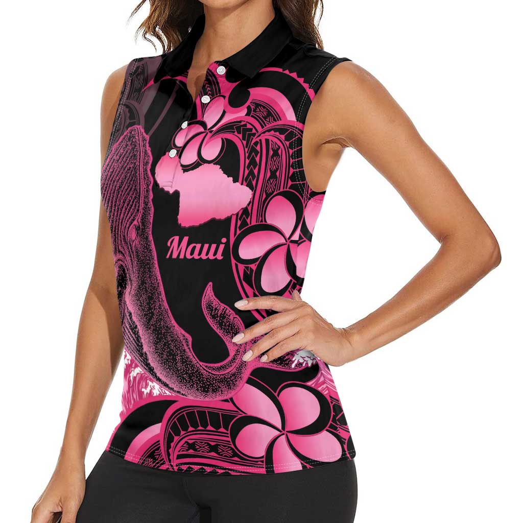 Aloha Hawaii Maui Women Sleeveless Polo Shirt Valley Isle Humpback Whale Black LT14 - Polynesian Pride