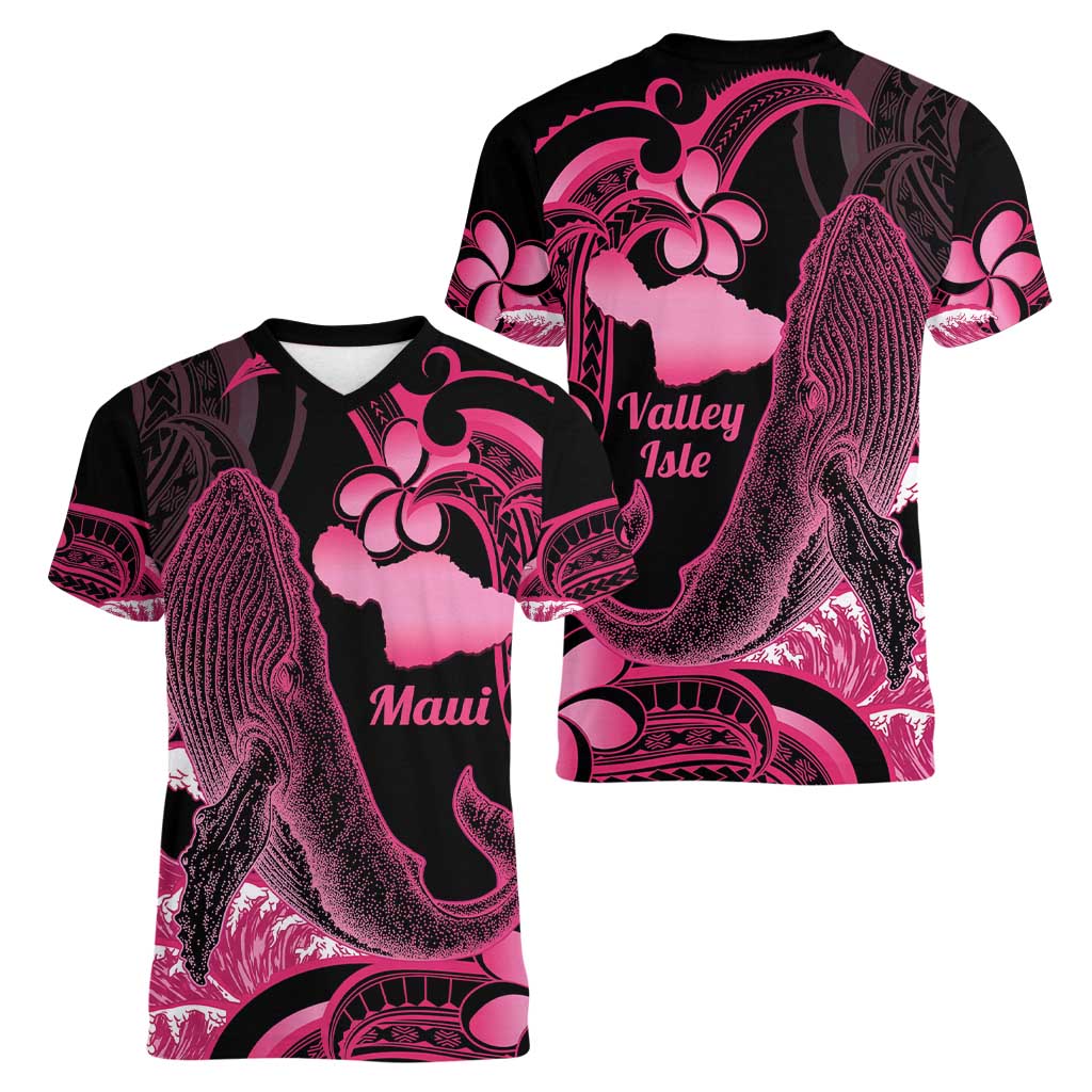 Aloha Hawaii Maui Women V-Neck T-Shirt Valley Isle Humpback Whale Black LT14 - Polynesian Pride