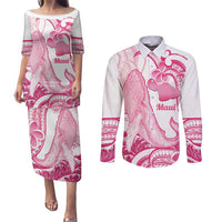 Aloha Hawaii Maui Couples Matching Puletasi and Long Sleeve Button Shirt Valley Isle Humpback Whale White LT14 White - Polynesian Pride