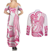 Aloha Hawaii Maui Couples Matching Summer Maxi Dress and Long Sleeve Button Shirt Valley Isle Humpback Whale White