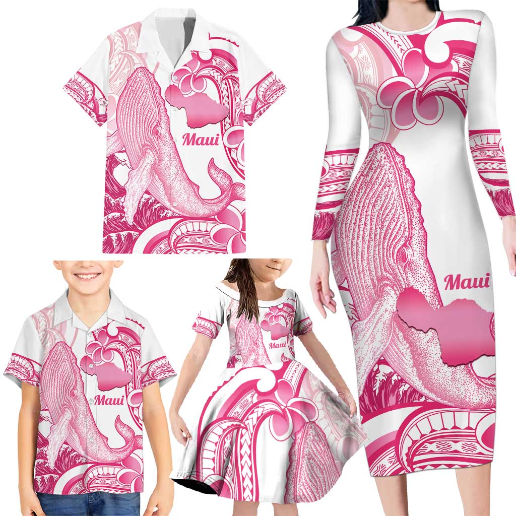 Aloha Hawaii Maui Family Matching Long Sleeve Bodycon Dress and Hawaiian Shirt Valley Isle Humpback Whale White