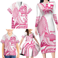 Aloha Hawaii Maui Family Matching Long Sleeve Bodycon Dress and Hawaiian Shirt Valley Isle Humpback Whale White