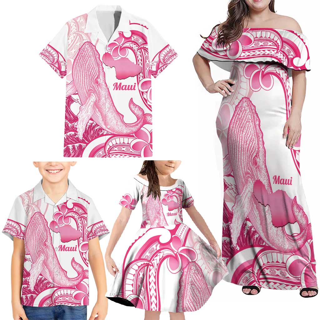 Aloha Hawaii Maui Family Matching Off Shoulder Maxi Dress and Hawaiian Shirt Valley Isle Humpback Whale White