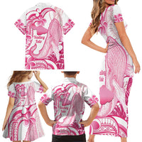 Aloha Hawaii Maui Family Matching Short Sleeve Bodycon Dress and Hawaiian Shirt Valley Isle Humpback Whale White