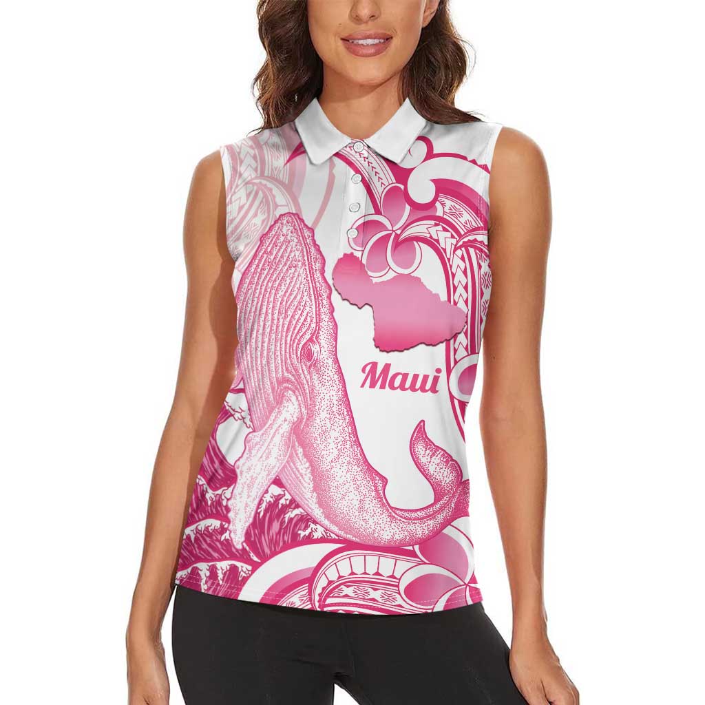 Aloha Hawaii Maui Women Sleeveless Polo Shirt Valley Isle Humpback Whale White LT14 - Polynesian Pride