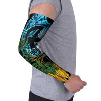 Turquoise New Zealand Kowhai And Piwakawaka Arm Sleeves Maori Ngaru Paua Shell - Polynesian Pride