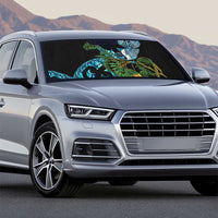 Turquoise New Zealand Kowhai And Piwakawaka Auto Sun Shade Maori Ngaru Paua Shell - Polynesian Pride