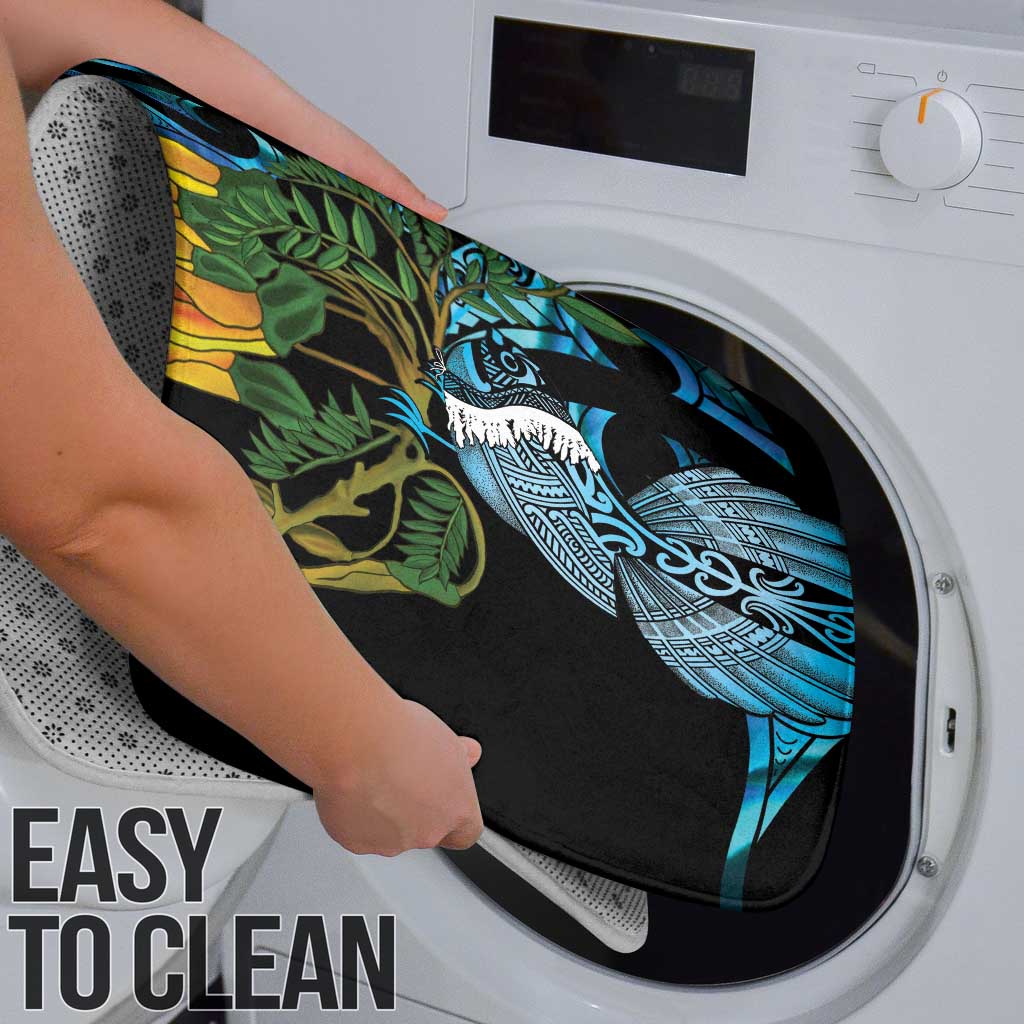 Turquoise New Zealand Kowhai And Piwakawaka Bathroom Set Maori Ngaru Paua Shell - Polynesian Pride