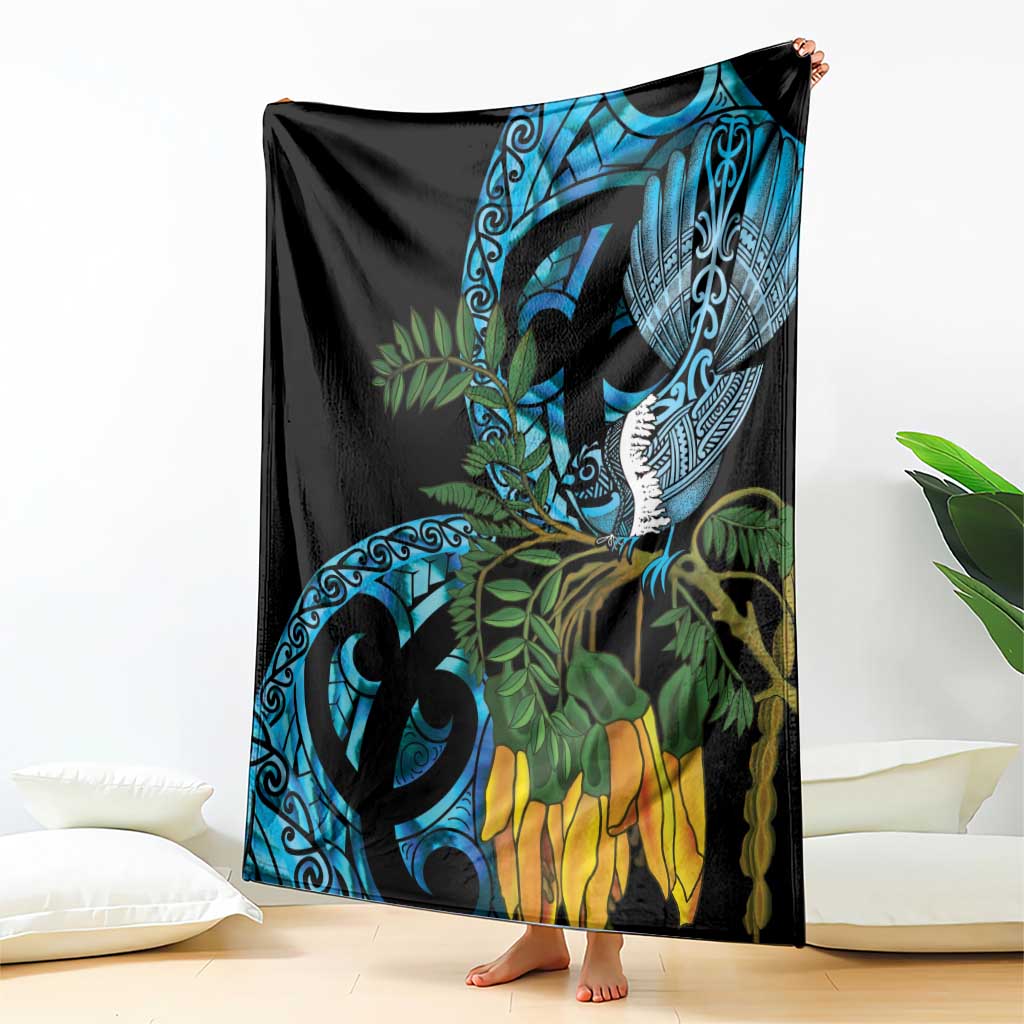 Turquoise New Zealand Kowhai And Piwakawaka Blanket Maori Ngaru Paua Shell LT14 - Polynesian Pride