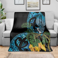 Turquoise New Zealand Kowhai And Piwakawaka Blanket Maori Ngaru Paua Shell LT14 - Polynesian Pride